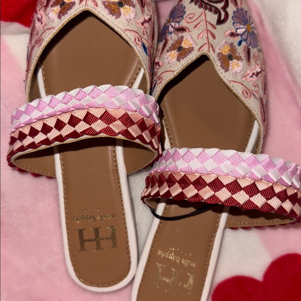 NWT Haute Hippie Floral Embroidered Mules with Red and Pink Accents SIZE 7.5 - Picture 5 of 5